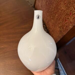 Vintage 1990s IKEA Swedish Modernist White Salong Vase Hand Blown Glass 8.25"H